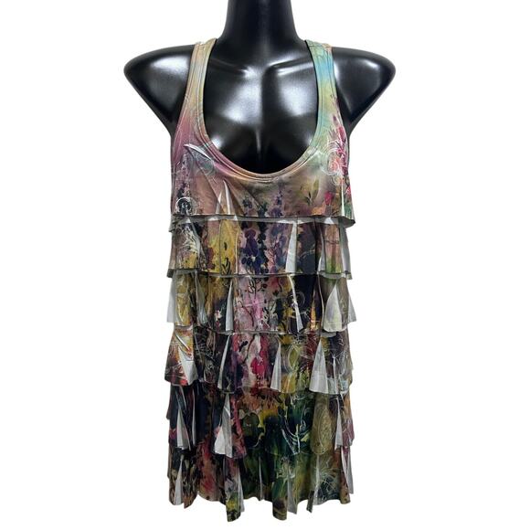 XXI Forever 21 Racerback Boho Top L Green Tier Flowy Cottagecore Peasant Prairie - Picture 1 of 7